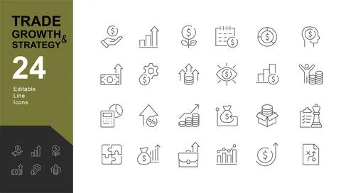 Growth and Trading Strategy Editable Icons set. Stock-Illustration
