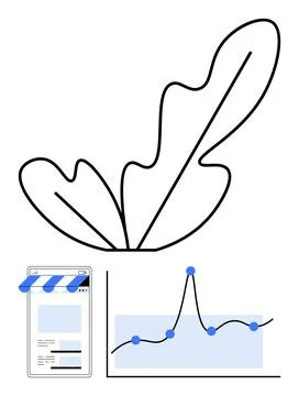 Growth and Trends A Leaf, Graph, and Digital Interface Depicting Developmen.. Stock Illustration