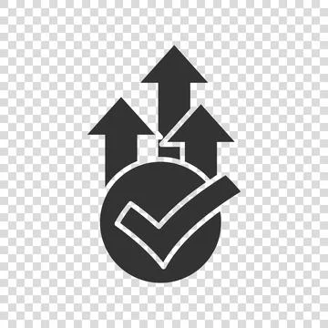 Growth arrow check icon in flat style. Revenue approval vector illustration o Illustrazione stock