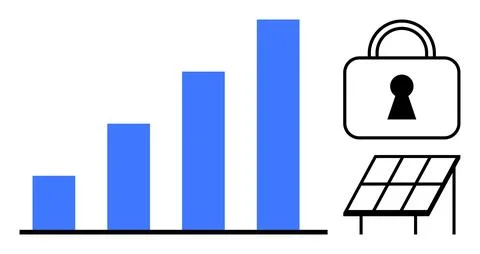 Growth bar chart, security padlock, and solar panel elements for data secur.. Stock Illustration