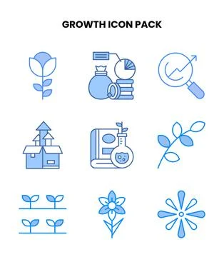 Growth Blue Icons Pack Stock Illustration