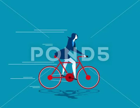 Growth. Business woman ride bicycle Stock Illustration