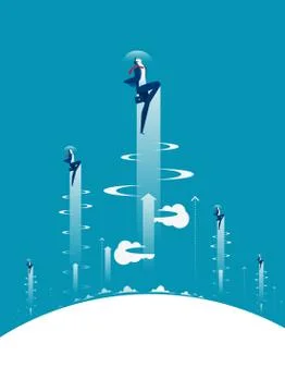 Growth. Businessman flying into the sky. Concept business illustration. Vecto Stock Illustration