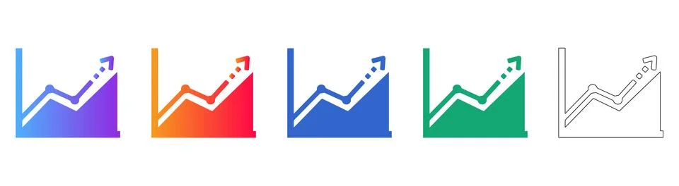 Growth Chart Analytics Icon Set in Gradient and Line Art Stock Illustration