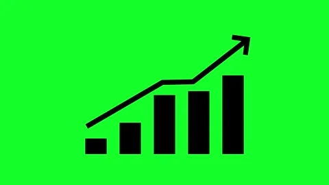 Growth chart animated rising bar graph with upward profit trend arrow on 4k.. Video stock 343595662
