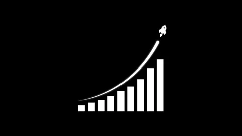 A growth chart animated with a rocket taking off from a bar graph symbolizi.. Stock Footage 345547924