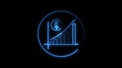 Growth chart animation with blue neon circle. Growth chart financial data v.. Stock Footage 337369808
