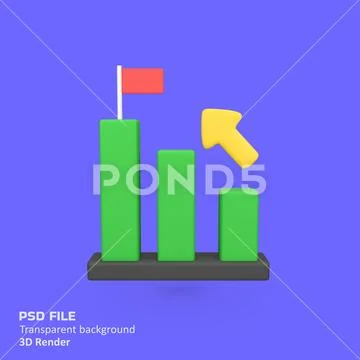 Growth chart with arrows and business flags isolated 3d render icon illustr.. PSD Template