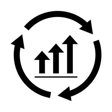 Growth chart with circular arrows icon vector continuous improvement concep.. Stock Illustration