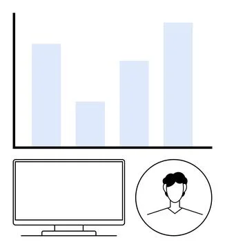Growth Chart, Computer, and User Icon Representing Data Analysis and Digita.. Illustrazione stock