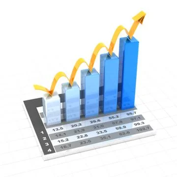 Growth chart with data, 3d render Stock Illustration