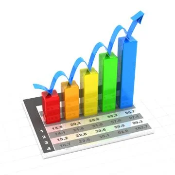 Growth chart with data, 3d render Stock Illustration
