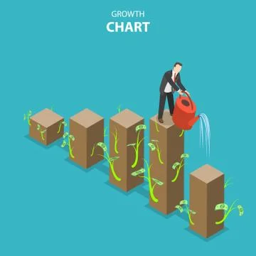 Growth chart flat isometric vector illustration Stock Illustration