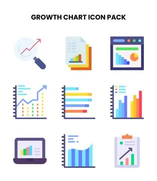 Growth Chart Flat Scalable Icons Pack 스톡 일러스트