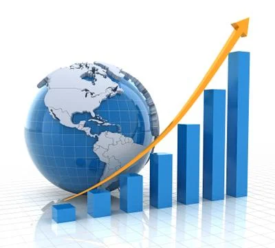 Growth chart with globe, 3d render Illustrazione stock