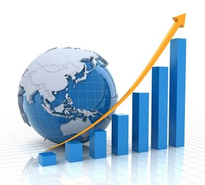 Growth chart with globe, 3d render 스톡 일러스트