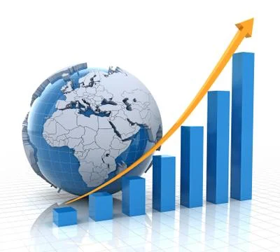 Growth chart with globe, 3d render 스톡 일러스트