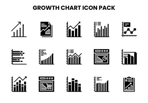 Growth Chart Glyph Vector Icons Pack Stock Illustration