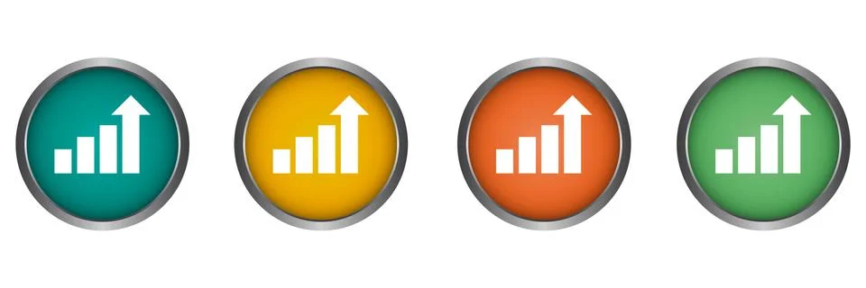 Growth chart graph vector icon metal edge, flat design round web button isolated Stock Illustration