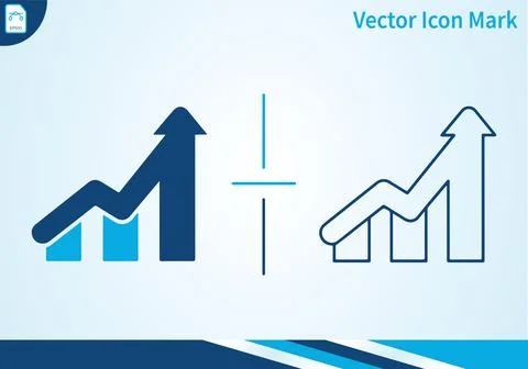 Growth chart icon with bars and arrow in solid and outline. Stock-Illustration