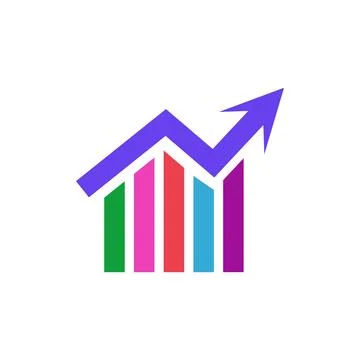 Growth chart icon in flat style. Arrow up  illustration on white isolated Ilustración de archivo