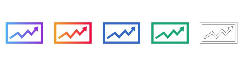 Growth Chart Icon Set with Upward Trend Stock Illustration