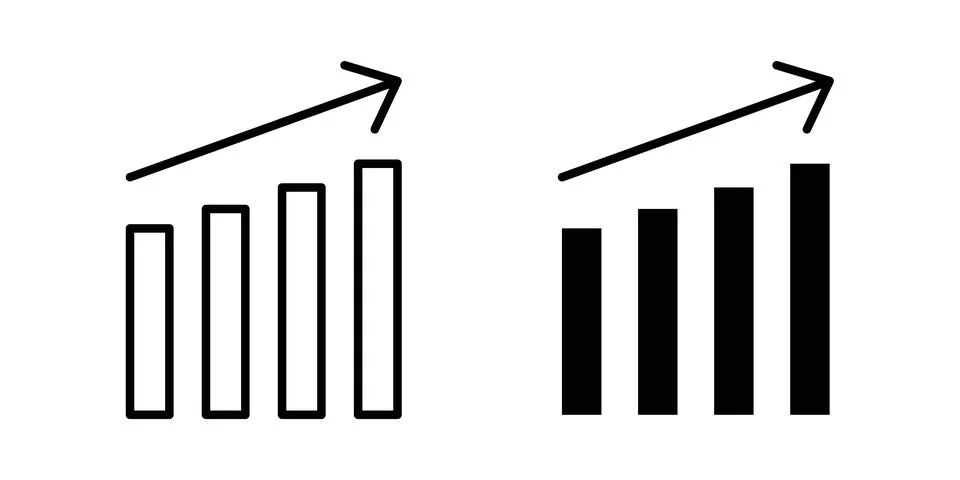 Growth chart icon solid, line, and editable vector set. Stock Illustration