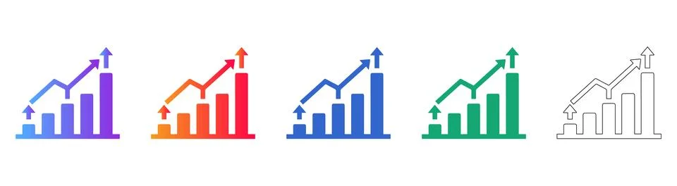 Growth Chart Icons in Gradient and Outline Styles Stock Illustration