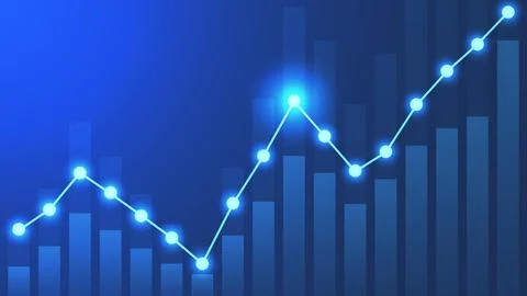 Growth chart with line and glowing particle effect. Illustrazione stock