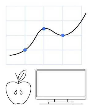 Growth Chart with Line Graph, Computer Monitor, and Apple Symbolizing Healthy Stock Illustration