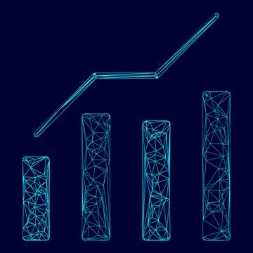Growth chart low poly triangulation triangulated polygonal electric cyan blue Ilustración de archivo