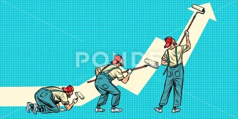 Growth chart up. Painter paints. Three poses Stock Illustration