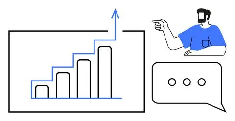 Growth Chart with Person Explaining and Speech Bubble Highlighting Communic.. Stock Illustration