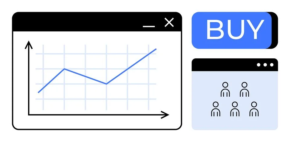 Growth Chart with Purchase Button and User Interface Elements for Business .. Illustrazione stock