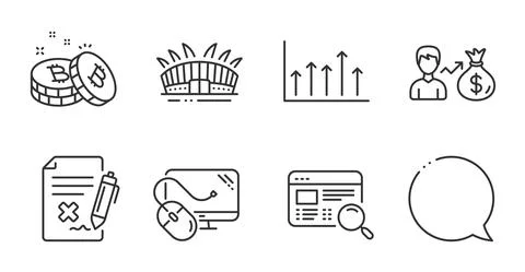 Growth chart, Reject file and Arena stadium icons set. Computer mouse, Sallary Illustrazione stock