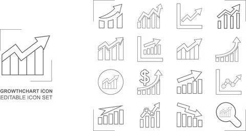 Growth chart vector line icon Stock Illustration