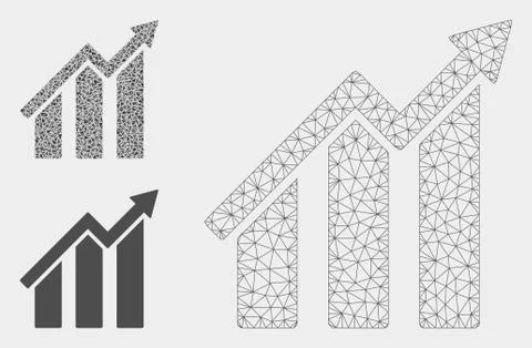 Growth Chart Vector Mesh Carcass Model and Triangle Mosaic Icon Stock Illustration