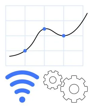 Growth Chart with wireless Symbol and Gears Indicates Technological Develop.. Stockillustratie