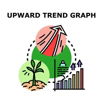 Growth concept with upward trend graph and sprouting plant Illustrazione stock