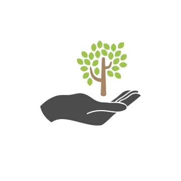 Growth concept vector icon. tree and hand flat vector icon, ecology Stock Illustration