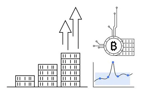 Growth in Cryptocurrency Value with Increasing Bar Graph and Blockchain Tec.. Ilustración de archivo