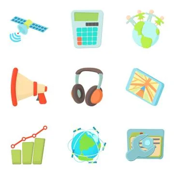 Growth of data analytic icons set, cartoon style Stockillustratie