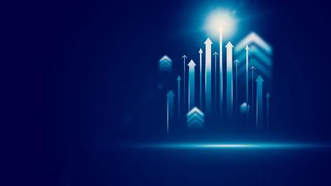 Growth in data trends with upward arrows representing success in business Stock Illustration