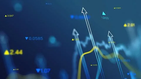 Growth of dollar currency through graph trends on a blue background showing Stock Photos