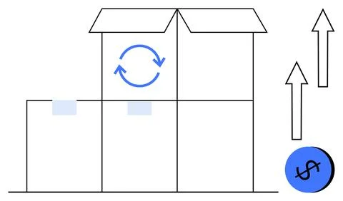 Growth in E-commerce with Boxes, Arrows, and Currency Sign Stock Illustration