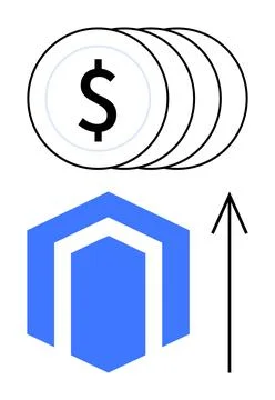 Growth in E-commerce Revenue Represented by Stacked Coins and Upward Arrow 库存插图