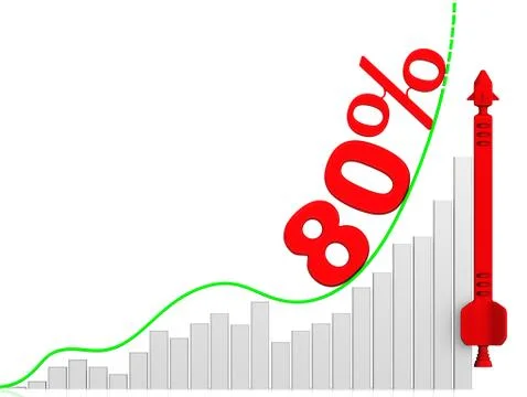 Growth of eighty percentages. Graph of rapid growth Stock Illustration