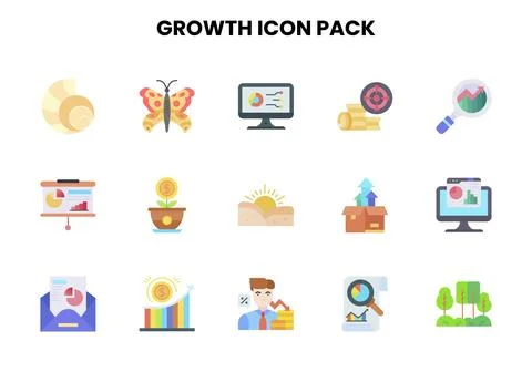 Growth Flat Collection Icons Pack Illustration
