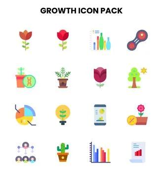 Growth Flat Scalable Icons Pack 스톡 일러스트