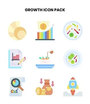 Growth Flat Scalable Icons Pack Stock Illustration